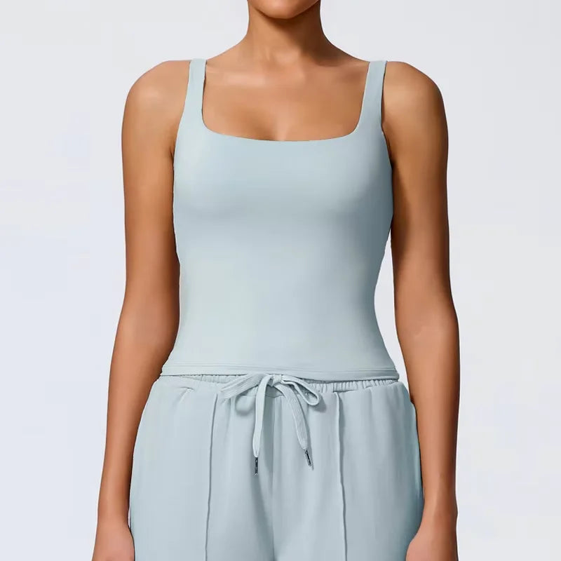 Hearuisavy Summer Women's Sports Bra Square Neck Tight Yoga Tank Top Gym Running Breathable Casual Vest Comfort Fit Workout Top