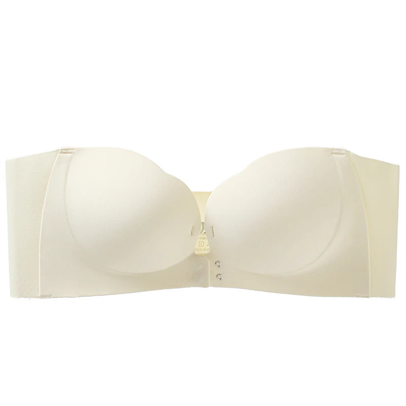 Wireless Strapless Bra Women Double Front Buckle 6Point AntiSlip 3Level 3D Molded Petal Deep V Seamless Multiway Pushup Bra 1PC