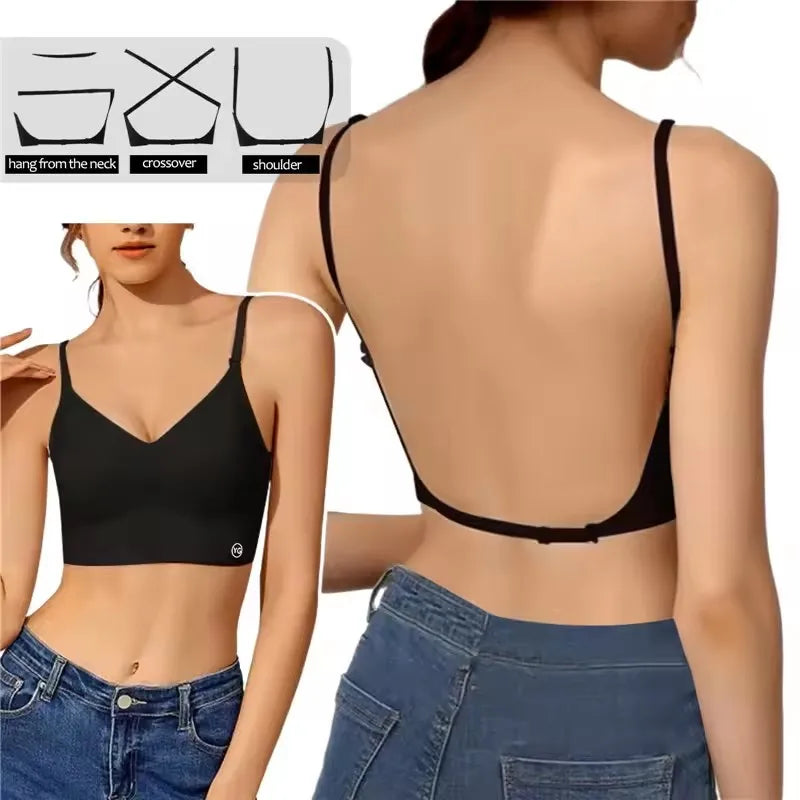 Seamless Deep U Plunge Bra – Backless Push-Up with Transparent Strap