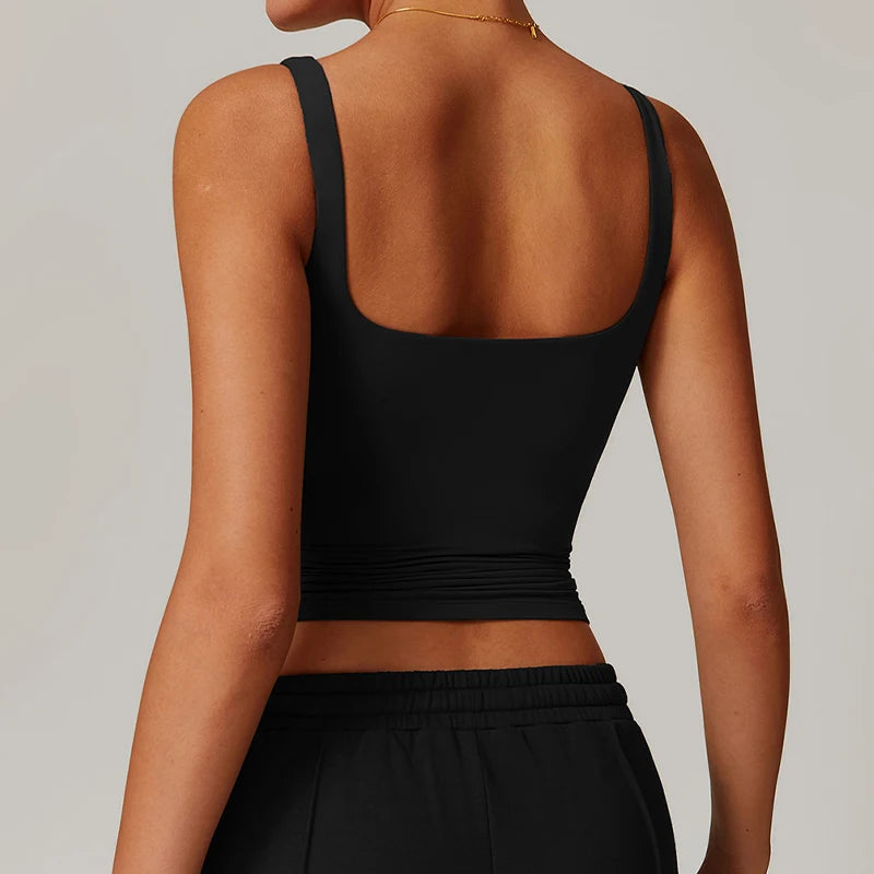 Hearuisavy Summer Women's Sports Bra Square Neck Tight Yoga Tank Top Gym Running Breathable Casual Vest Comfort Fit Workout Top