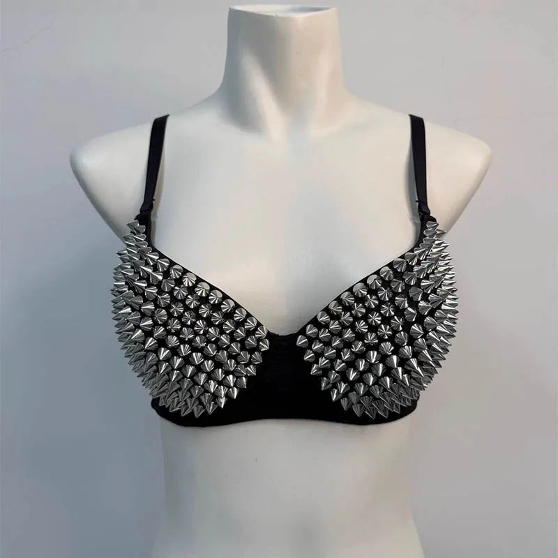Sexy Lingerie Underwear Bras for Women,Steampunk Spike Studs Bra Top Wireless Bra, Fashion Hot Bras for Nightclub Party Bar
