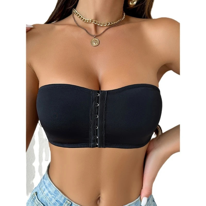 Strapless Push-Up Bra – Backless Invisible Front Button Belly Band