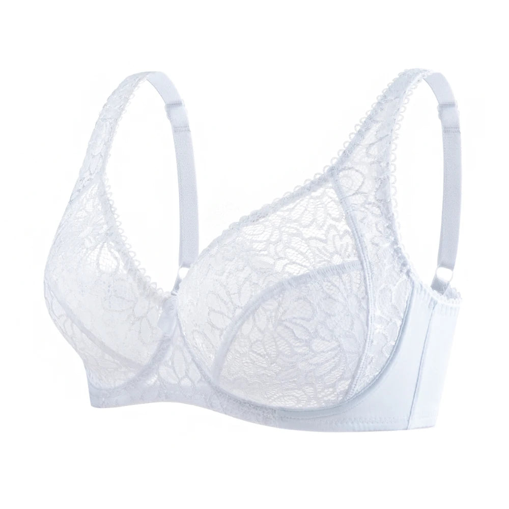 White lace bra on a white background