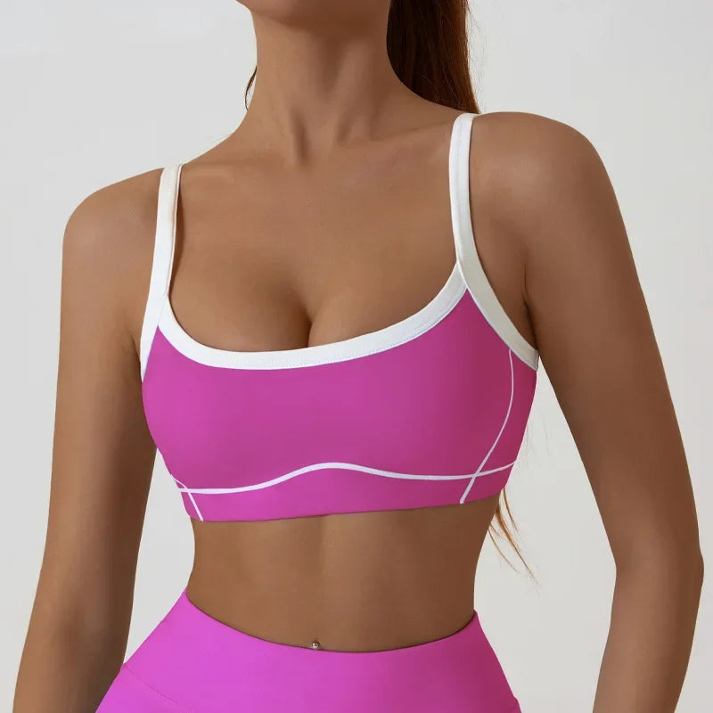 Women Yoga Sports Bra Color Clashing Shock Absorbing Brassiere Full Cup Breathable Gym Tube Top Bra Yoga Workout Underwear