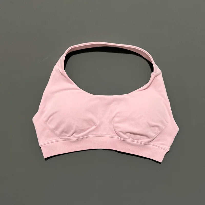 HISTELLO Seamless Halter Sports Bra – Open Back Gym & Yoga Top