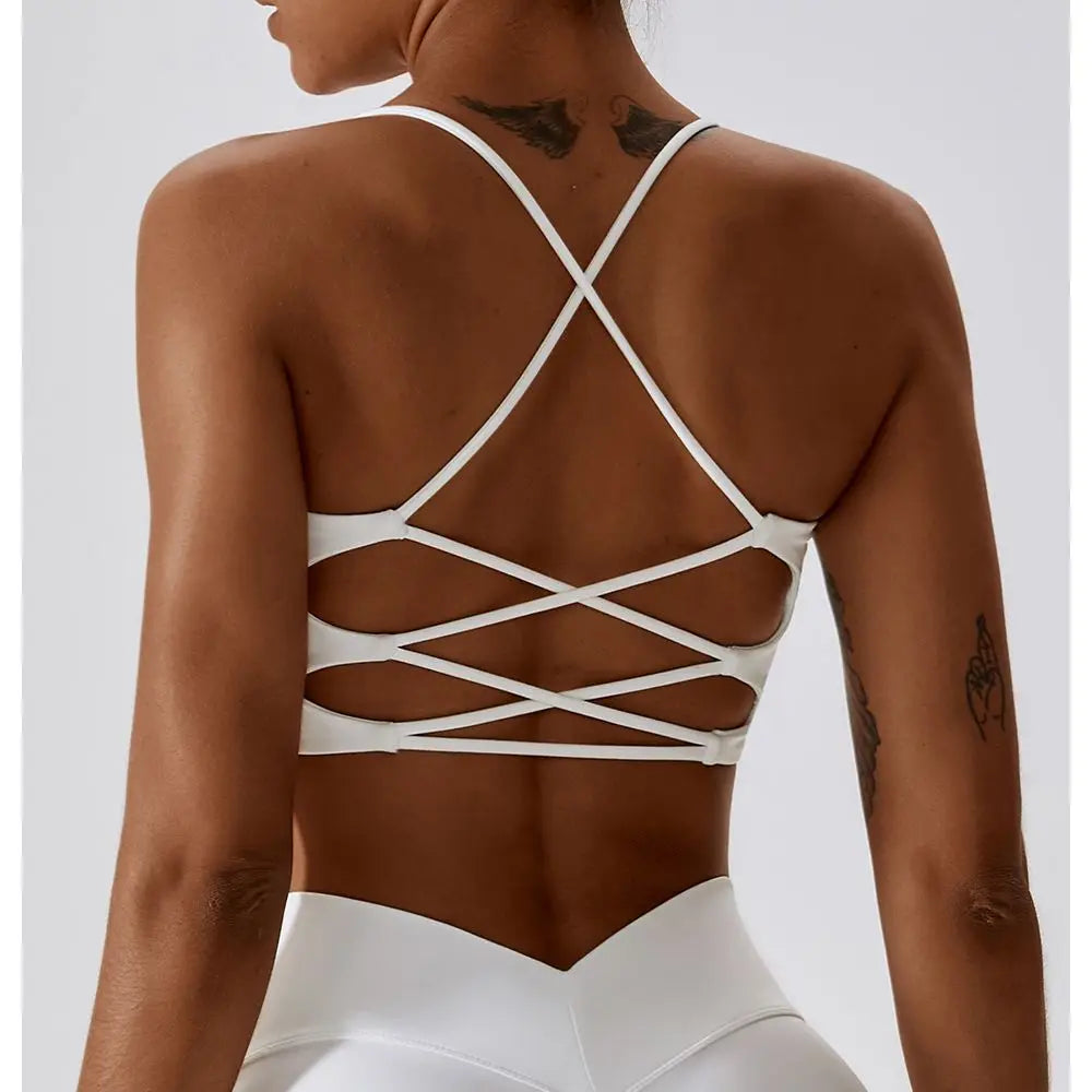 U-Shape Cross Back Sports Bra – Multi-Strap Padded Gym & Yoga Top