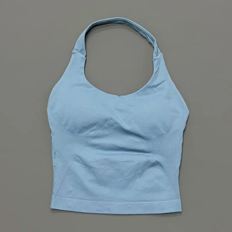 Sports Halter Tank Top Women Seamless Yoga Halter Sports Bra Pilate Fitness Workout Running Top Gym Sports Breathable Top