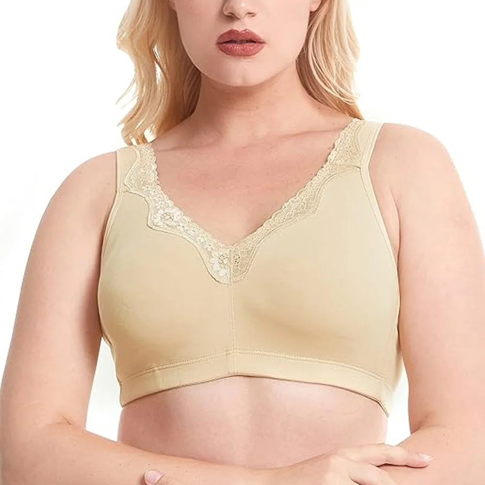 Sheroine Women's Floral Lace Cotton Bra Plus Size Wire-Free Non-Foam Comfort Wide Straps Full Coverage Sleep Underswear