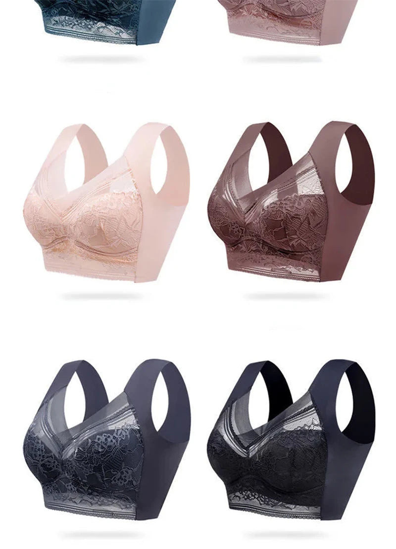 Plus Size Ice Silk Seamless Bra – Lace Wireless Push-Up Full Cup