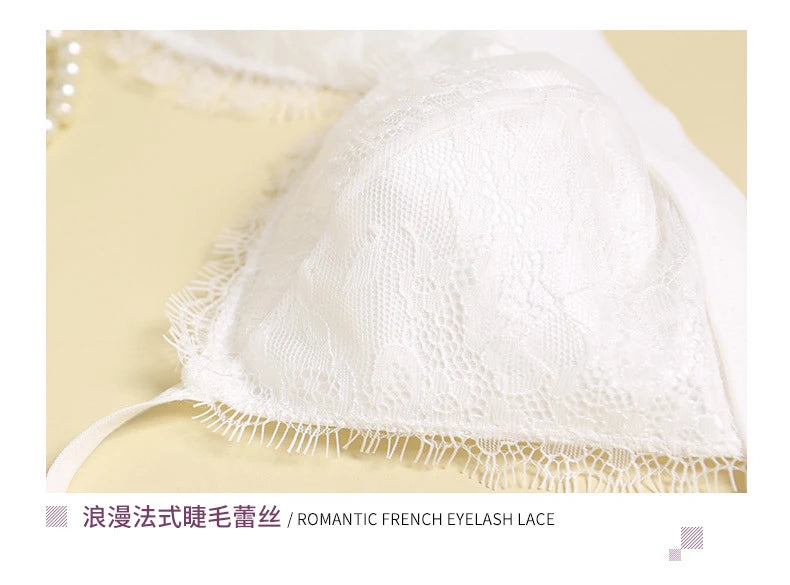 Women's Fashion Tassel Lace Triangle Bralette Wireless 3/4 Cup Mulberry Silk Soft Stretchy Lingerie Underwear