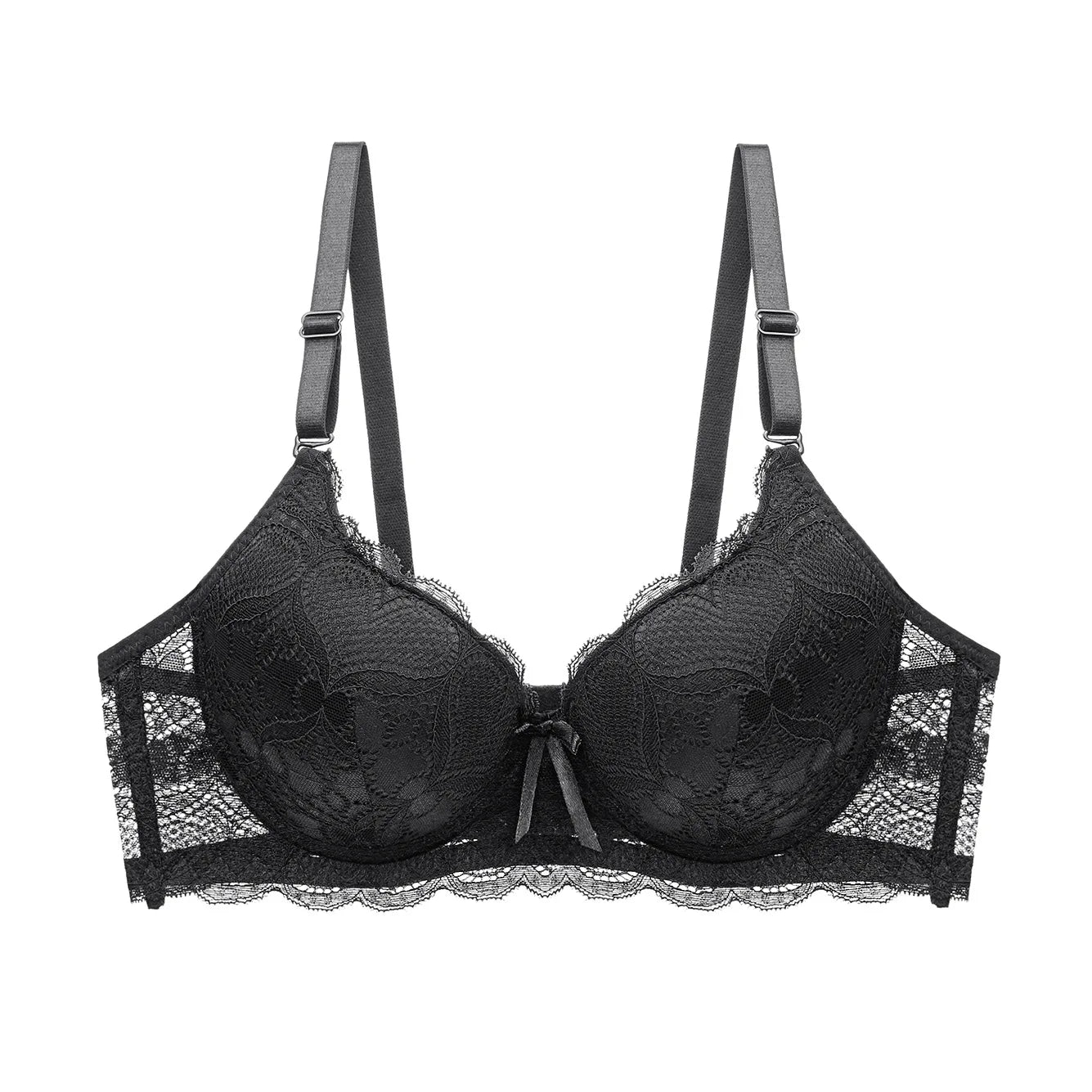 Thick Padded Push-Up Plunge Bra – Lace 3/4 Cup Underwire