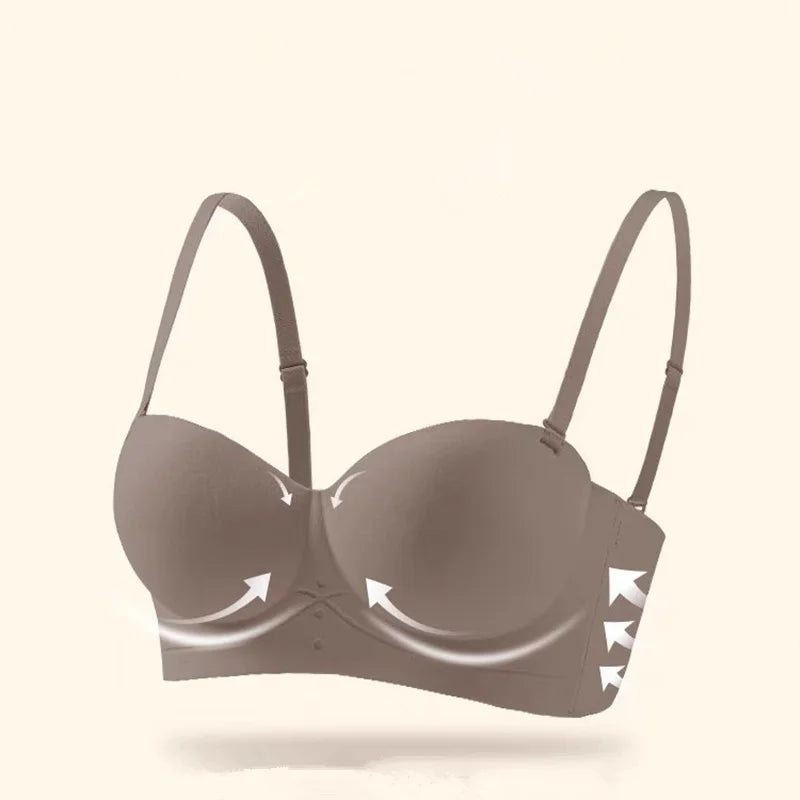 Scarless Half Cup Strapless Bra – Wire-Free Gathering Adjustable Seamless