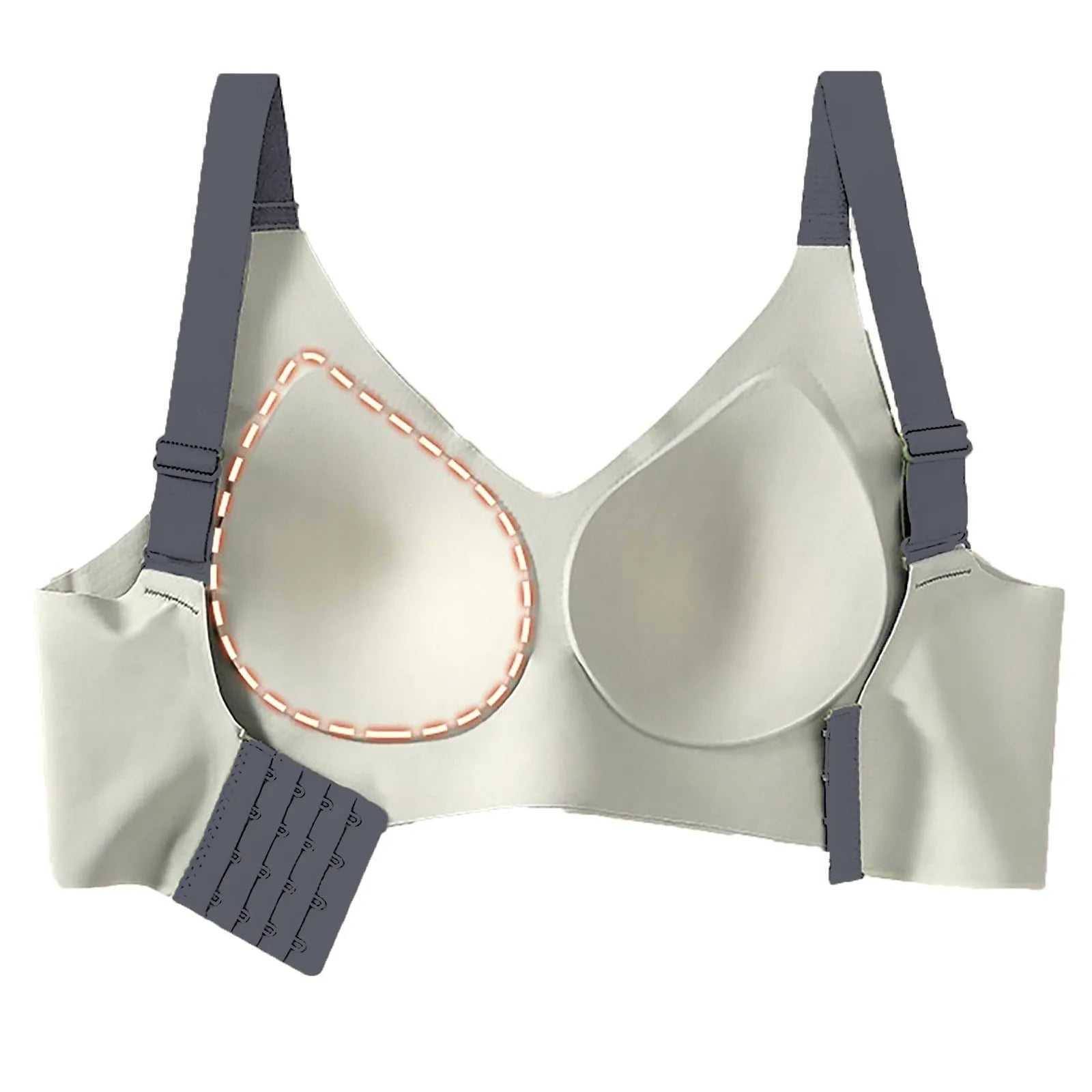 Adjustable V-Neck Wireless Push-Up Bra – Anti-Sagging Cotton Half Cup 34–44