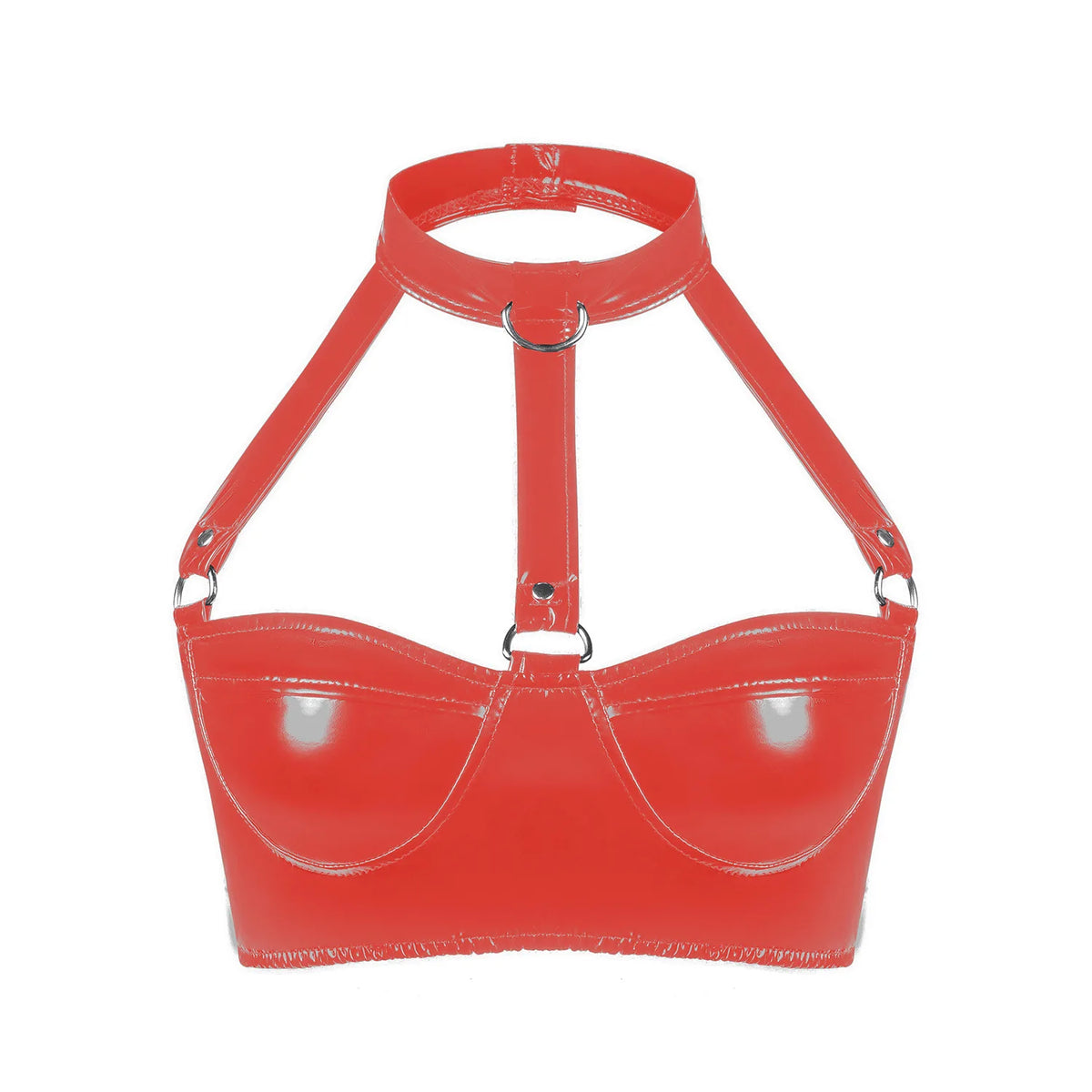 Red bra with thin straps on a white background