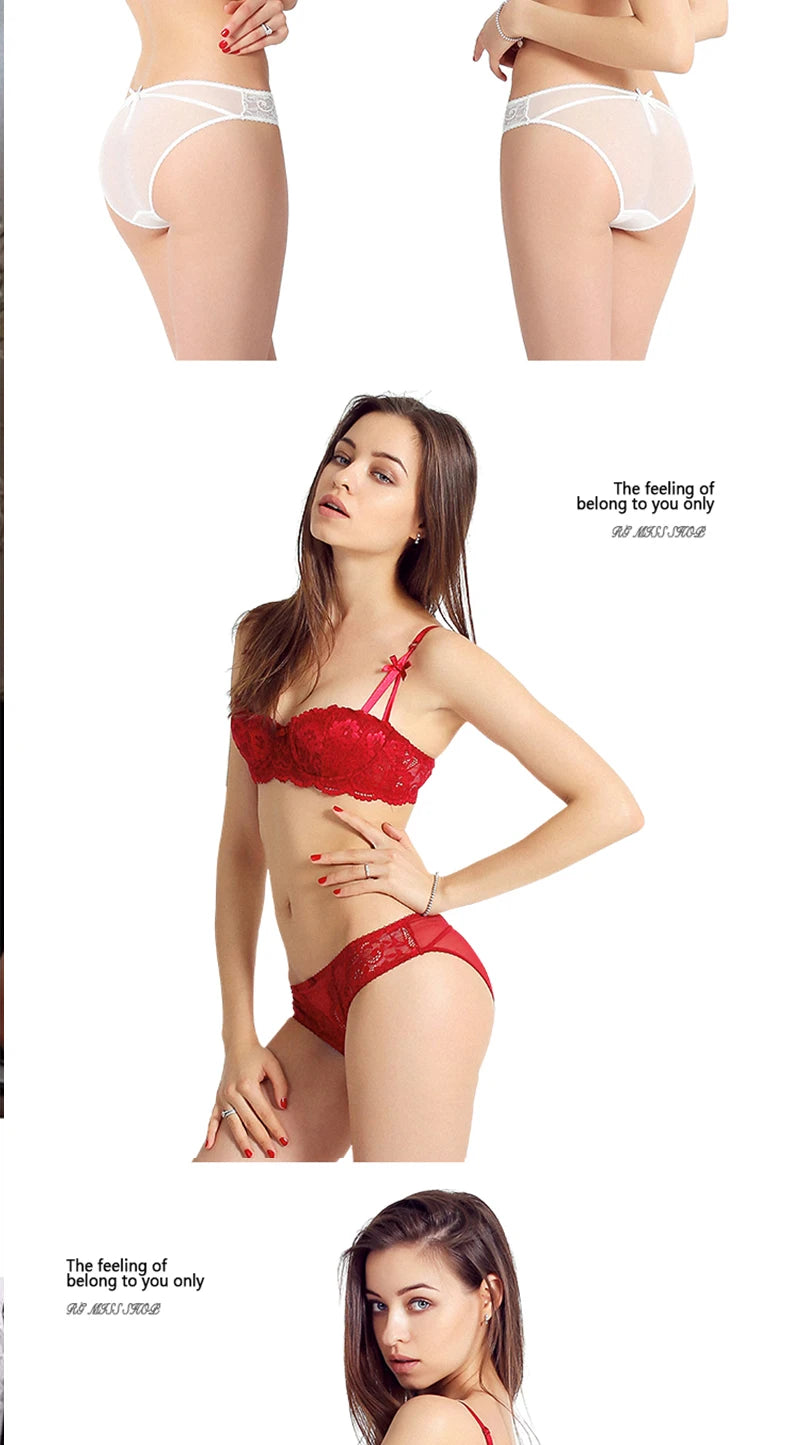 1/2 Half Cup Bras KUCLUT  Plus Size Lingerie Red Thin Underwear Cotton Sexy Push Up Balconette Bra Top Black White A B C D Cup