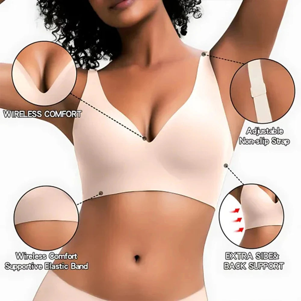 Plus Size Jelly Bra – 3D Support Wireless Push-Up Full Coverage V-Neck S–4XL