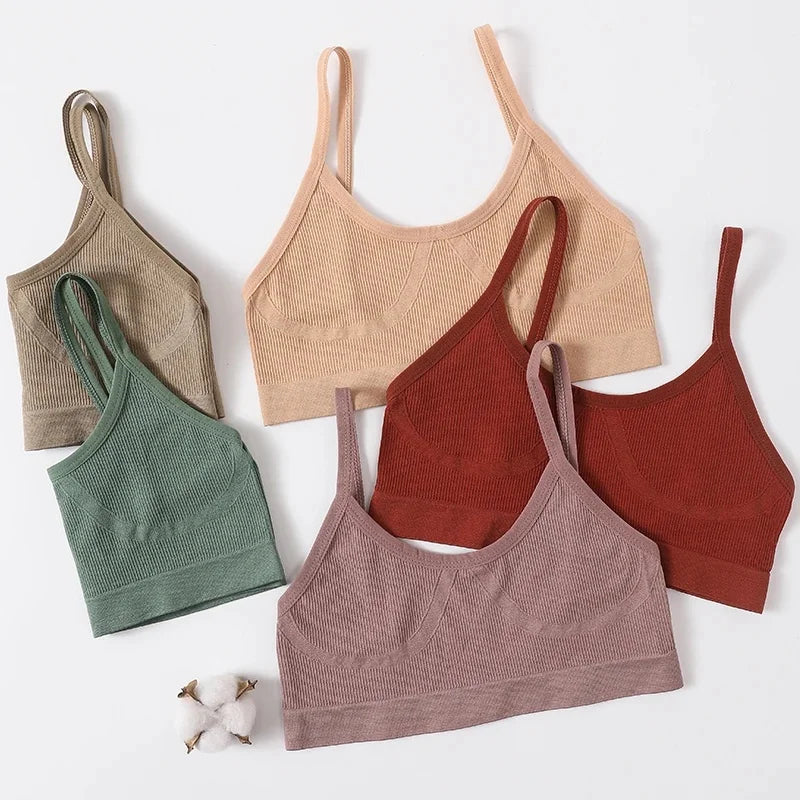 Ribbed U-Neck Wireless Bralette – Unpadded Thin Strap Crop Top