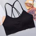 CHUANGERM Women's Seamless Sports Crop Top Wide Letter Straps Wireless Back Comfortable Yoga Fitness Workout