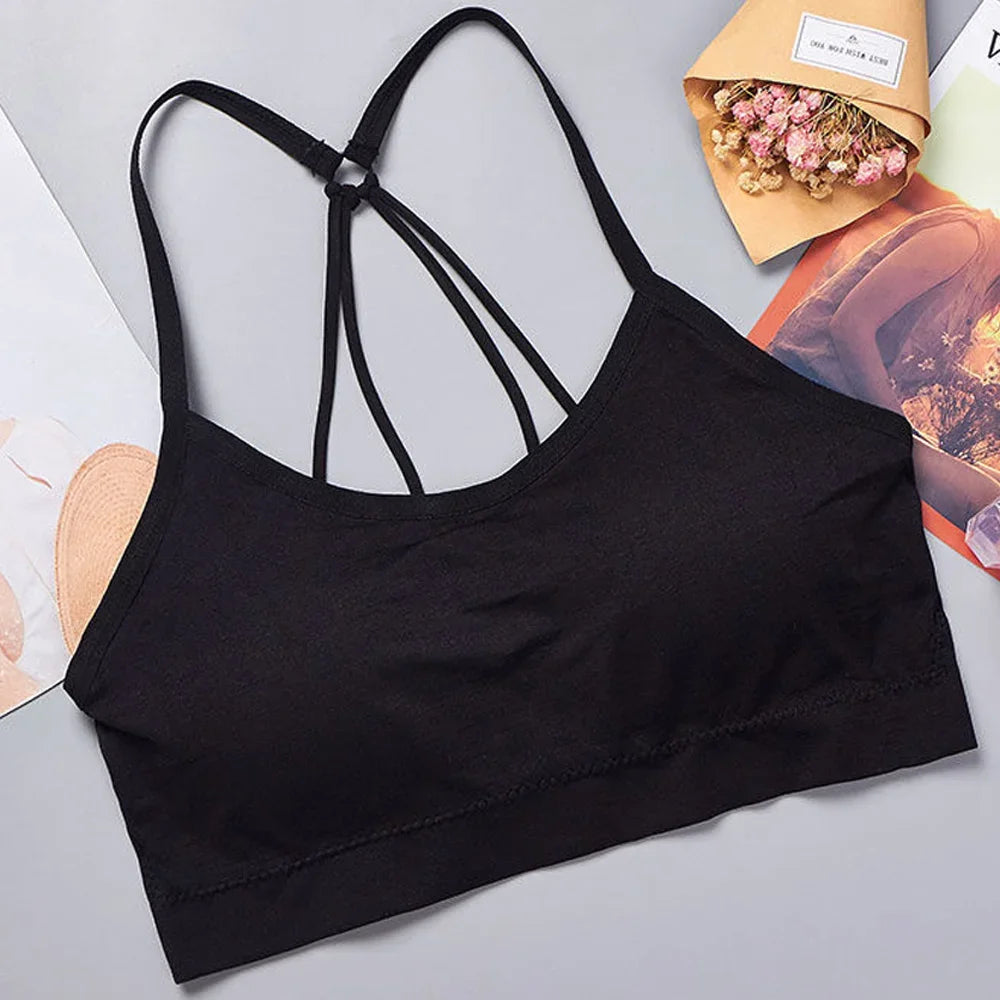 CHUANGERM Women's Seamless Sports Crop Top Wide Letter Straps Wireless Back Comfortable Yoga Fitness Workout