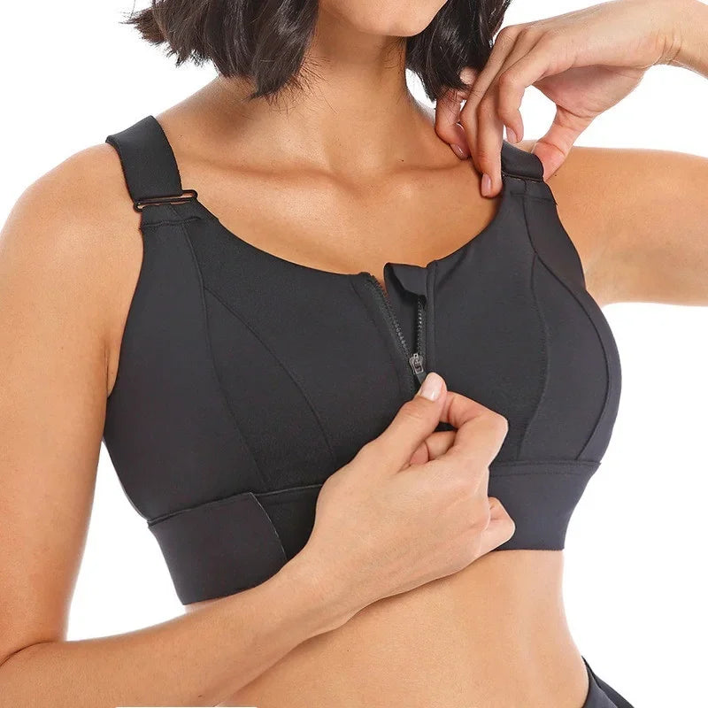 Front Zipper Women Sports Bra High Impact Underwear Fitness Yoga Tank Tops Plus Size Vest Shockproof Running Sportswear 5XL