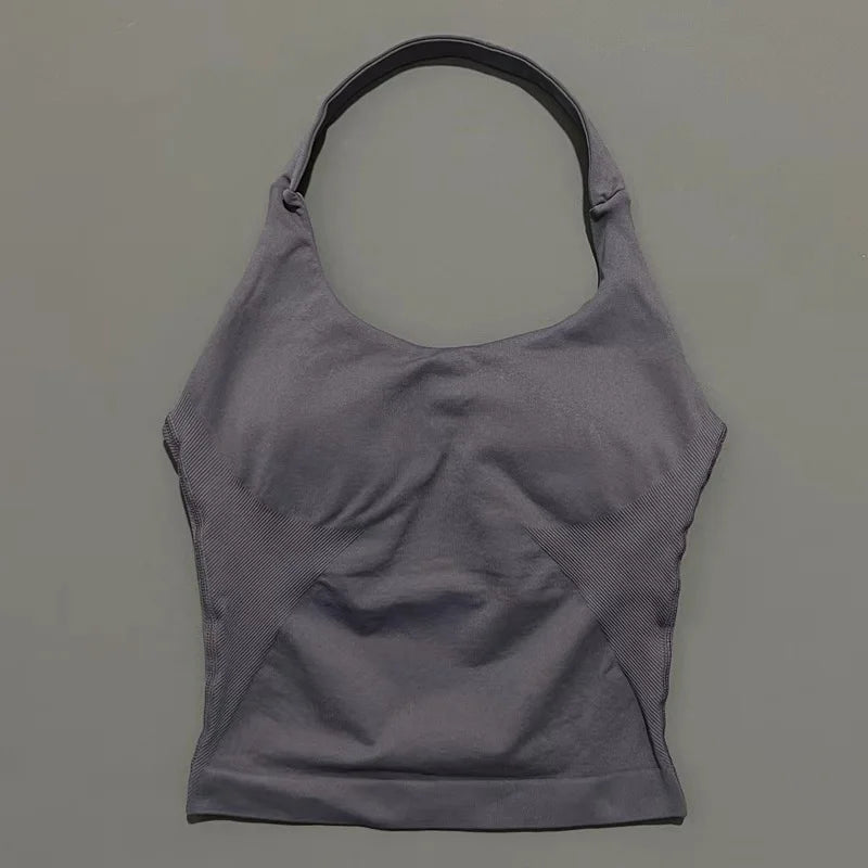 Sports Gym Halter Top Woman Seamless Yoga Tank Removable Chest Pad Push-up Sports Vest Fitness Workout Running Tops