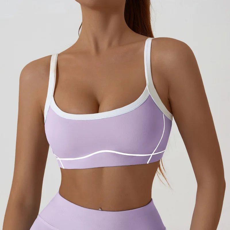 Women Yoga Sports Bra Color Clashing Shock Absorbing Brassiere Full Cup Breathable Gym Tube Top Bra Yoga Workout Underwear