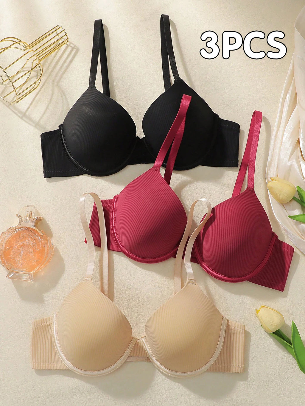 3-Pack Underwire Push-Up T-Shirt Bra – Full Coverage Padded Everyday 70B–85B