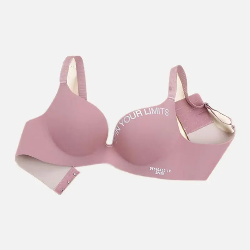 Pink bra with text on a white background