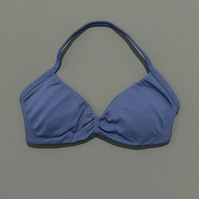 HISTELLO Seamless Strappy Sports Bra – Halter Yoga & Gym Top