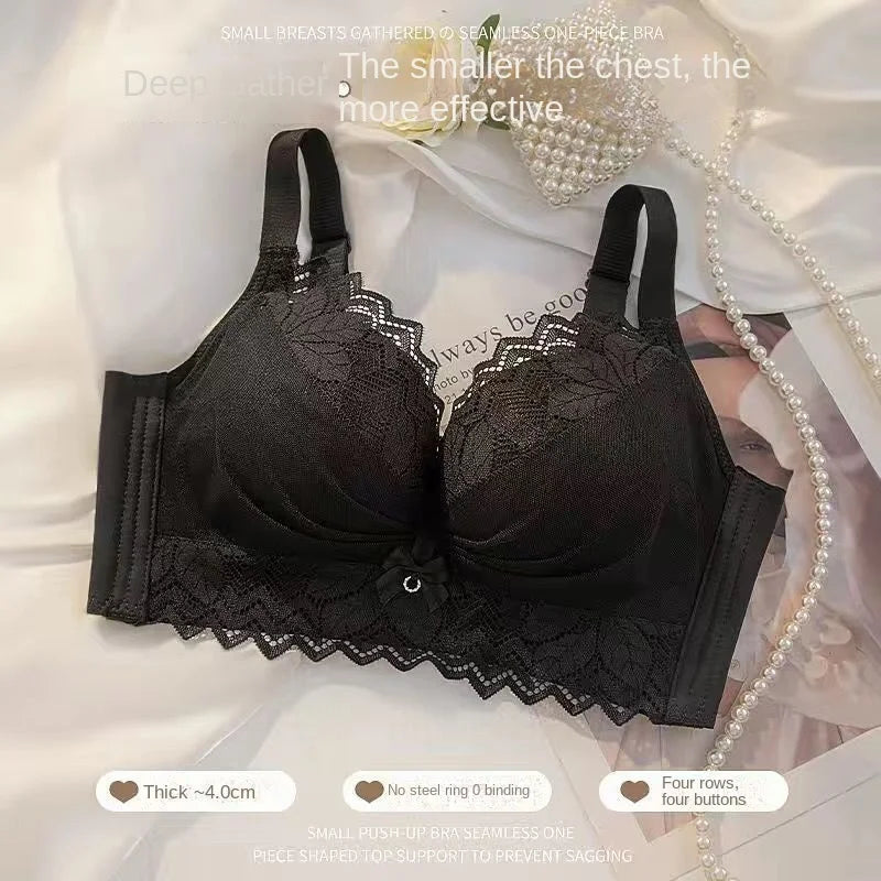 8CM Thickened Push-Up Bra for Small Busts – Wire-Free Side Gathering Cotton