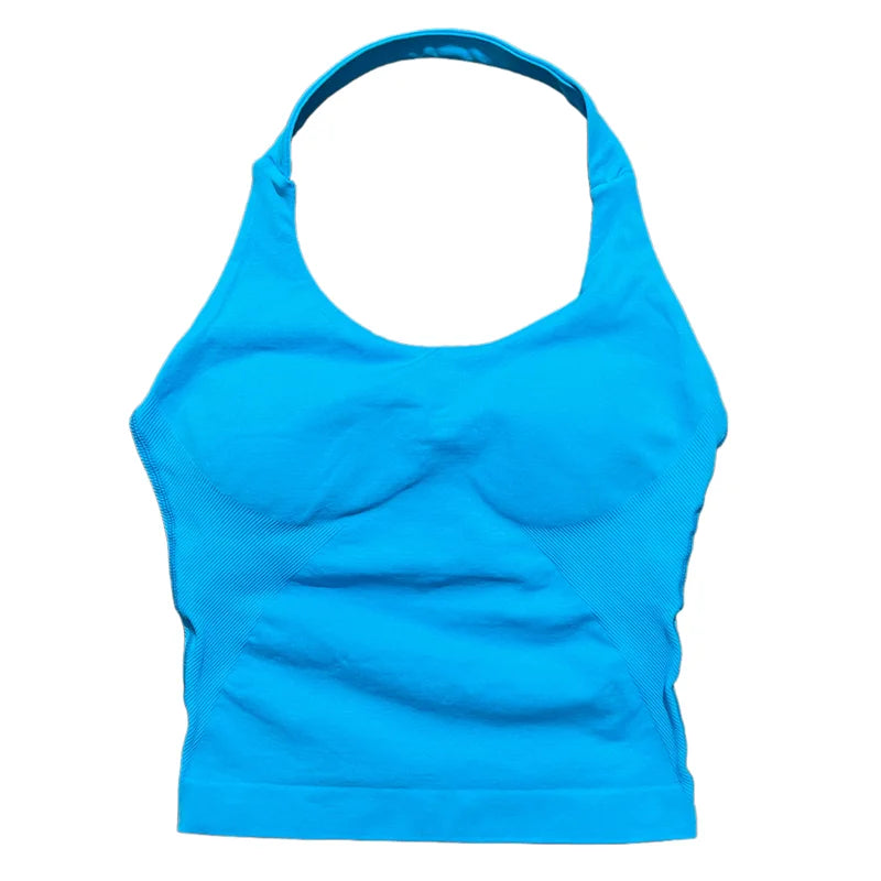 Sports Gym Halter Top Woman Seamless Yoga Tank Removable Chest Pad Push-up Sports Vest Fitness Workout Running Tops