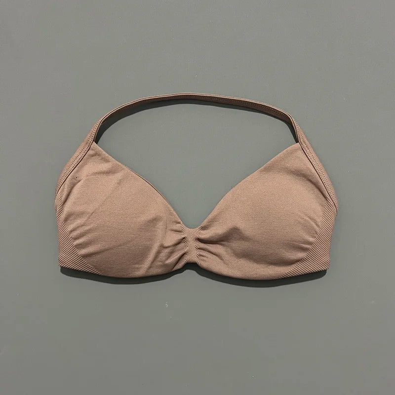 HISTELLO Seamless Strappy Sports Bra – Halter Yoga & Gym Top