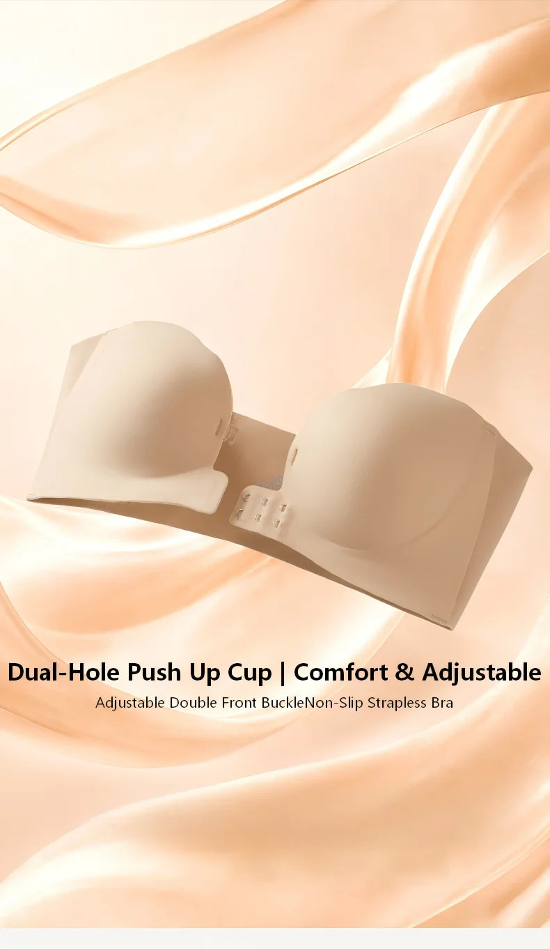 Wireless Strapless Bra Women Double Front Buckle 6Point AntiSlip 3Level 3D Molded Petal Deep V Seamless Multiway Pushup Bra 1PC