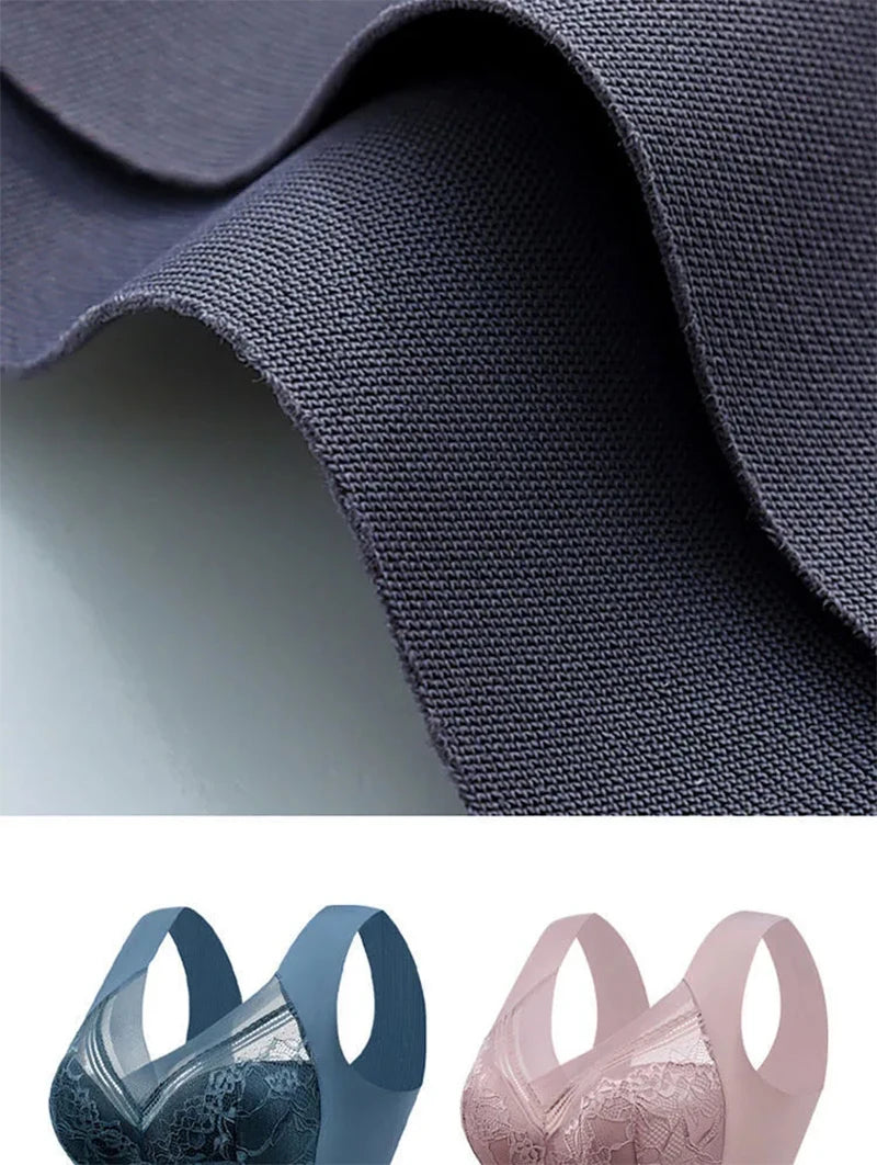 Plus Size Ice Silk Seamless Bra – Lace Wireless Push-Up Full Cup