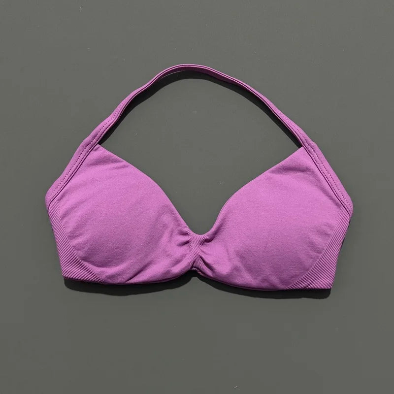 HISTELLO Seamless Strappy Sports Bra – Halter Yoga & Gym Top