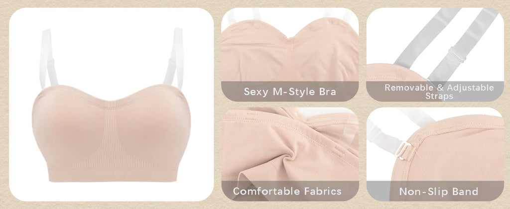 Invisible Strapless Push-Up Bra – Seamless M-Shape Wire-Free