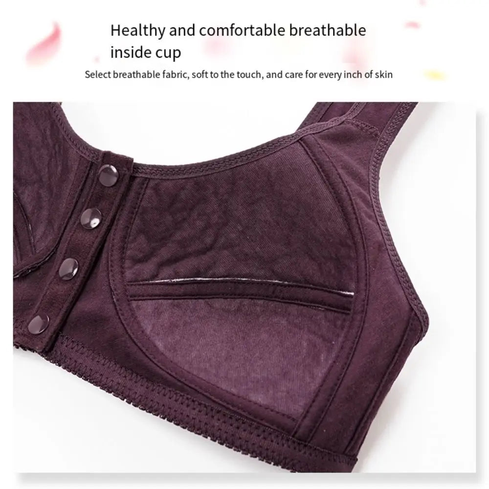 Comfortable Daisy Bras for Older Women Breathable Convenient Front Close Button Cotton Bras No Underwire Plus Size