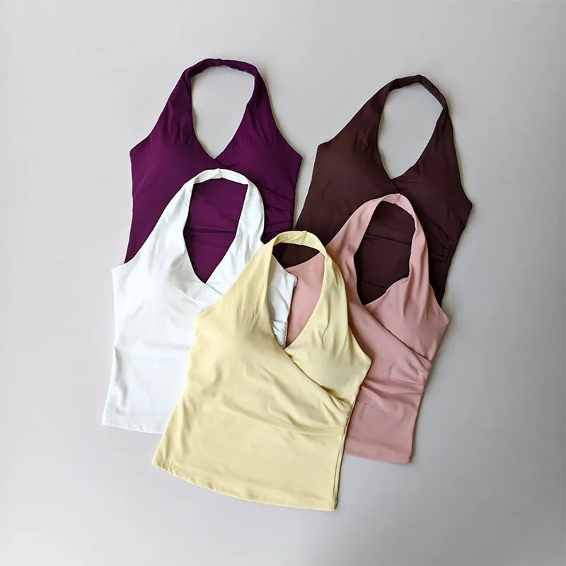 V-Neck Cross Halter Yoga Vest – Padded Sports Bra Beautiful Back