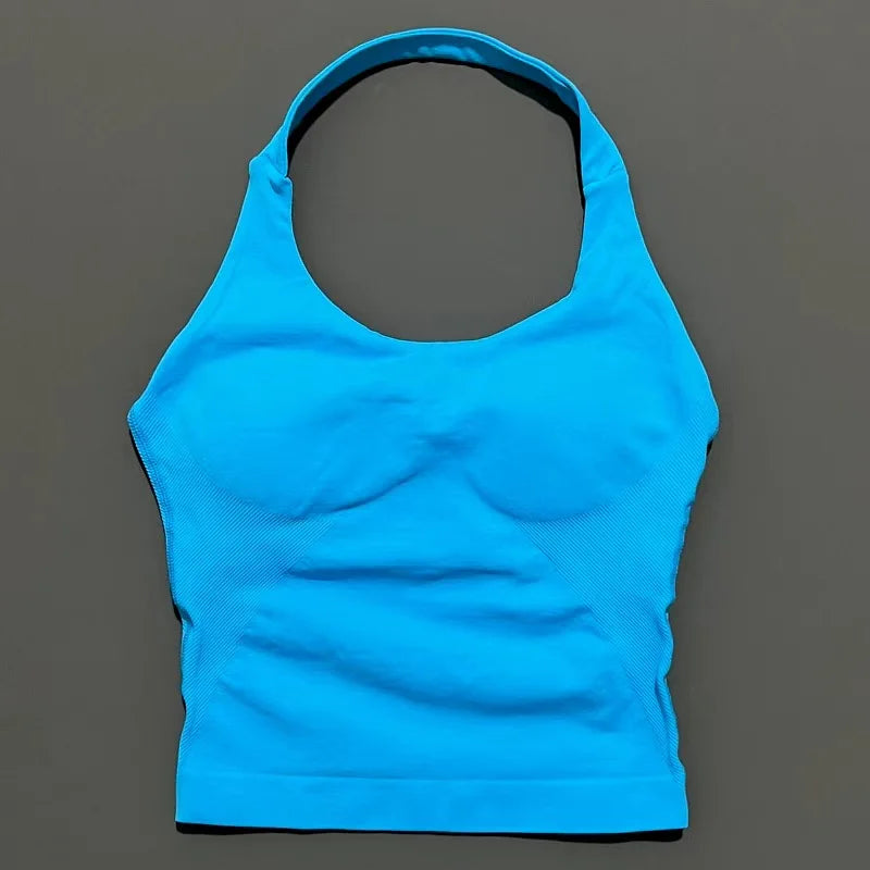 Sports Gym Halter Top Woman Seamless Yoga Tank Removable Chest Pad Push-up Sports Vest Fitness Workout Running Tops