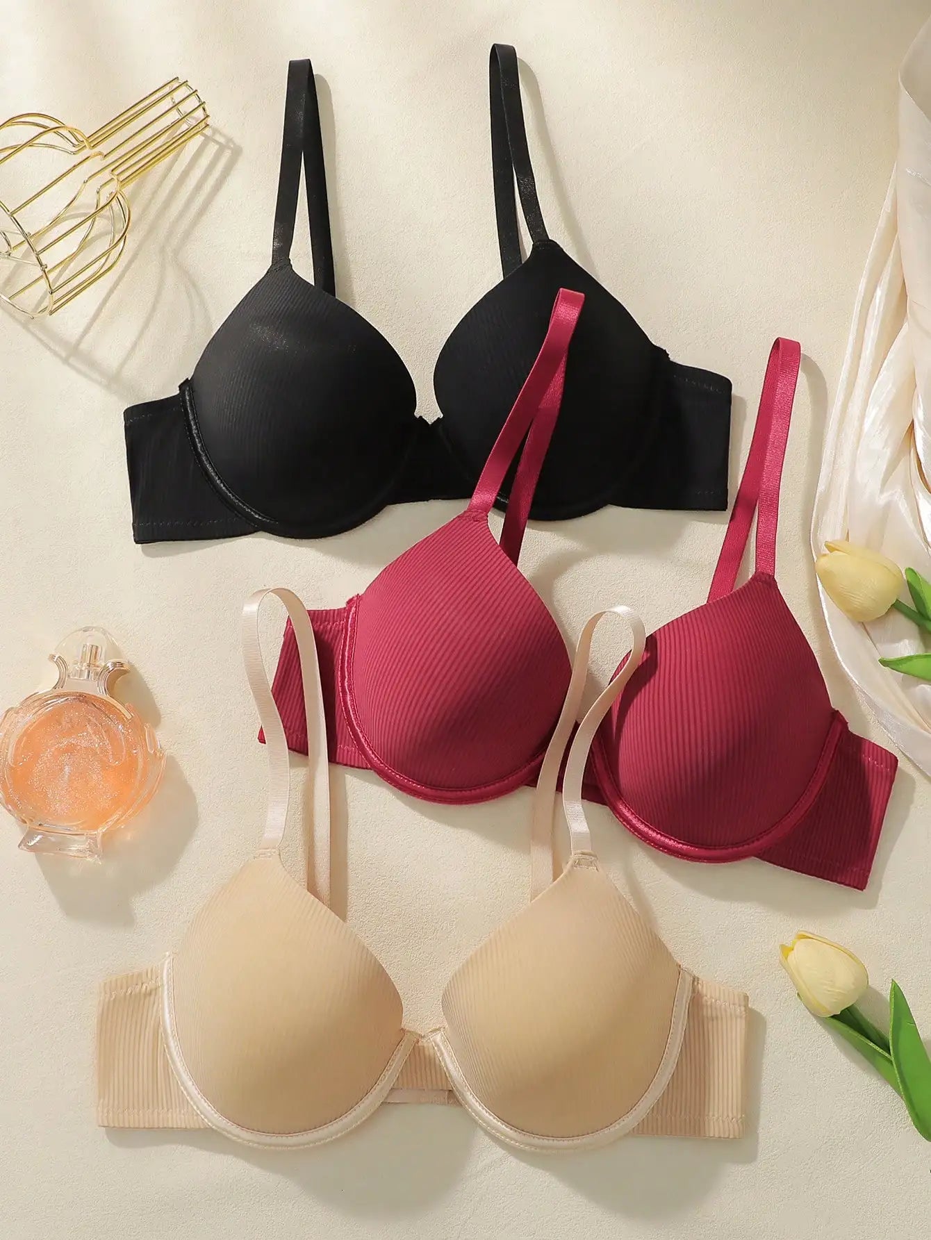 3-Pack Underwire Push-Up T-Shirt Bra – Full Coverage Padded Everyday 70B–85B