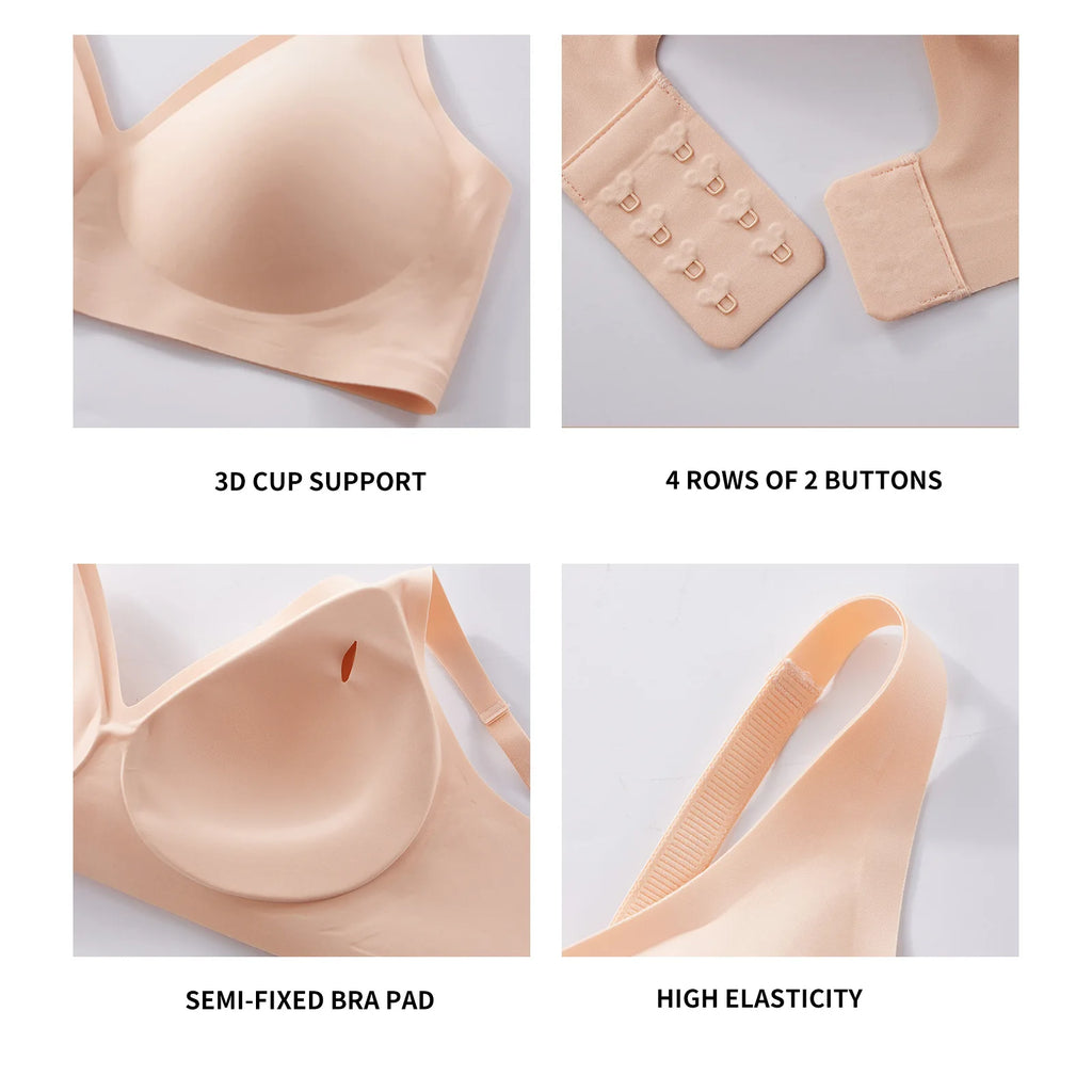 Women's Wire-free Seamless Bra Soft Support Full Cup Thin Padded Bra Breathable and Comfortable Everyday Push Up Bra