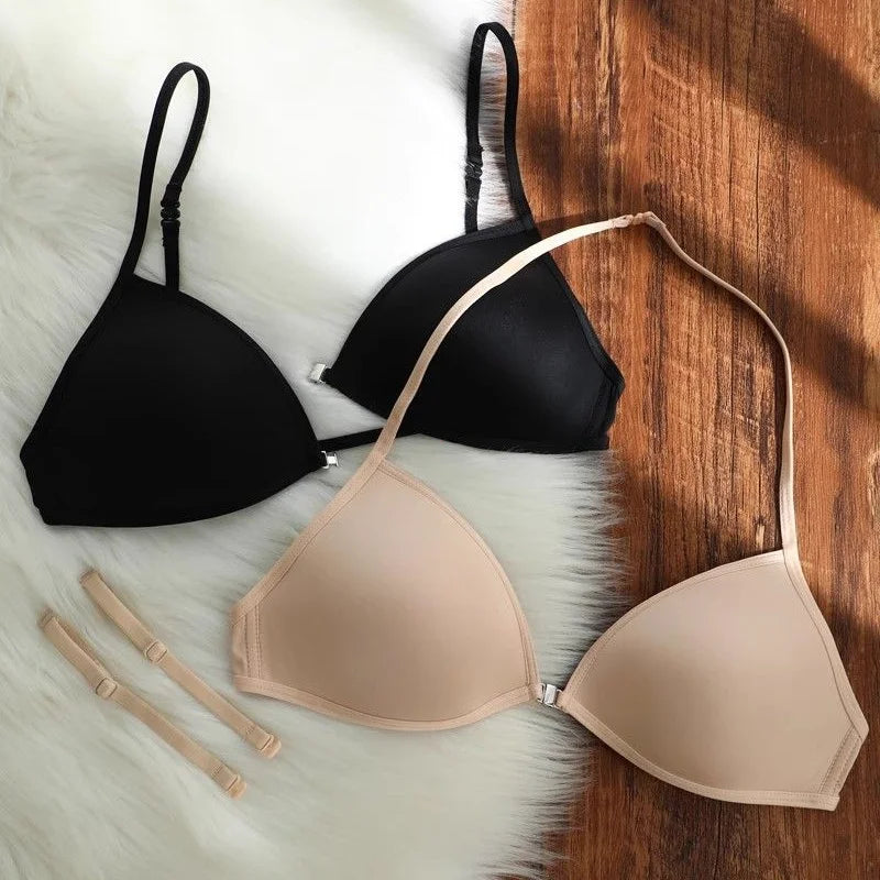Seamless Triangle Cup Bra – Cross Strap Front Buckle