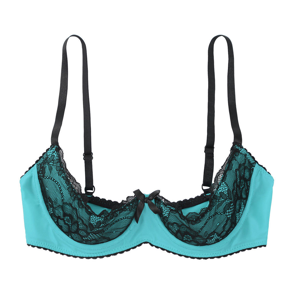 Women Sexy Open Cups Bra Tops Exposed Nipples Balconette Lingerie Contrast Lace Push Up Underwire Brassiere Underwear Nightwear