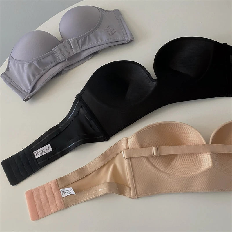 FINETOO Front Closure Strapless Bra – Wireless One-Piece Invisible Push-Up