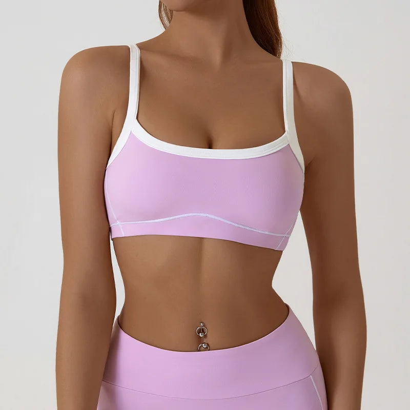 Women Yoga Sports Bra Color Clashing Shock Absorbing Brassiere Full Cup Breathable Gym Tube Top Bra Yoga Workout Underwear