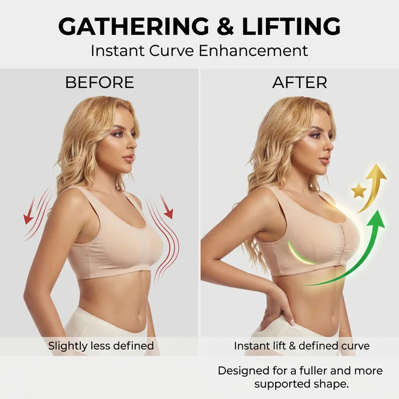 Sports Bra for Women Minimizer Support Front Closure Posture Corrector Shaper Push Up Yoga Fitness Running Padded Bralette