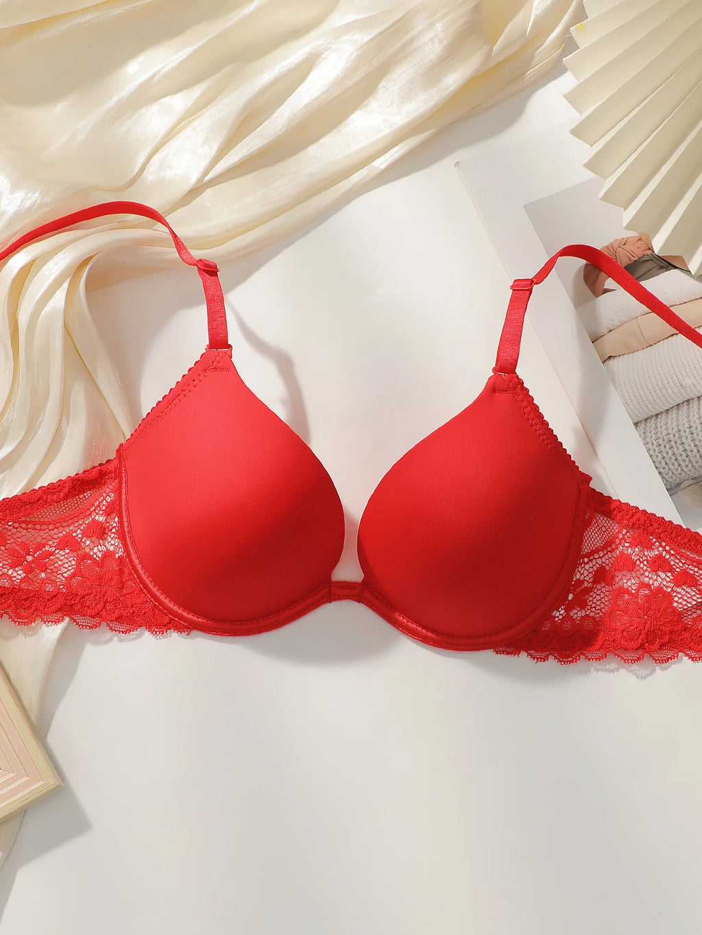 Deep V Underwire Padded Push-Up Bra – Lace Straps Full Coverage T-Shirt XS–L