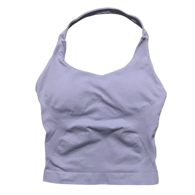 Sports Gym Halter Top Woman Seamless Yoga Tank Removable Chest Pad Push-up Sports Vest Fitness Workout Running Tops