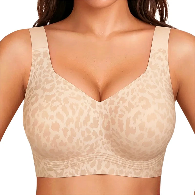 Women's Seamless Jelly Soft Support Bra Leopard Print Wire-Free Full Cup Thin Plus Size Bra Breathable Push Up Bra Large Bust