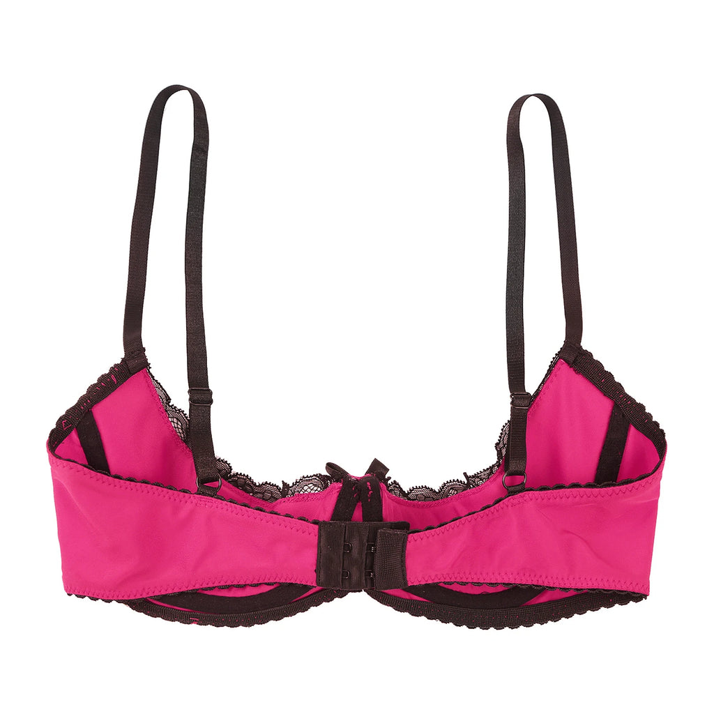 Women Sexy Open Cups Bra Tops Exposed Nipples Balconette Lingerie Contrast Lace Push Up Underwire Brassiere Underwear Nightwear